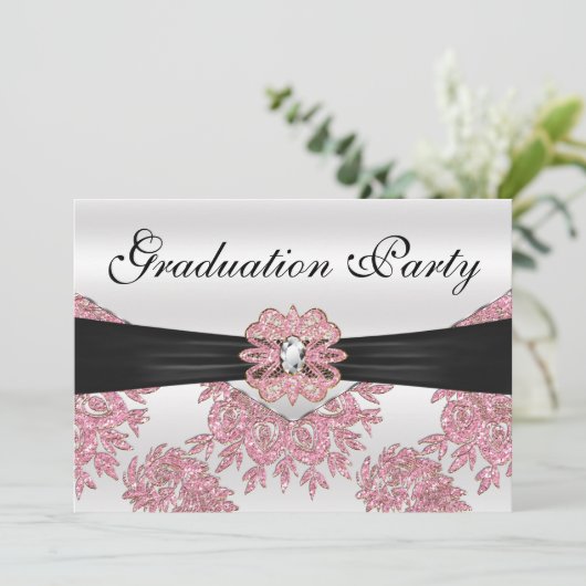 Elegant Roze Glitter Graduation Party Kaart (Staand voorkant)
