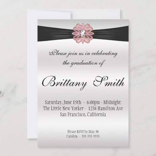 Elegant Roze Glitter Graduation Party Kaart (Achterkant)