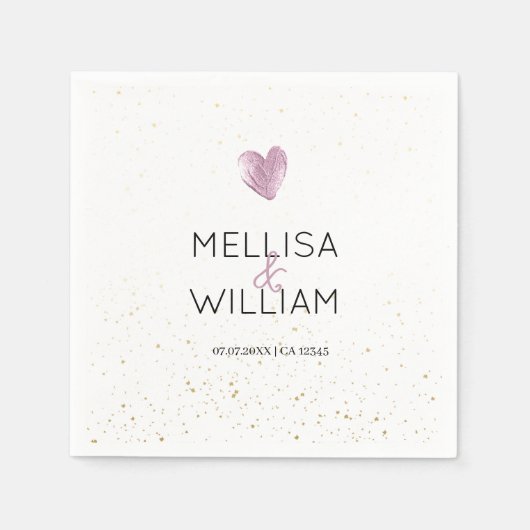 Elegant Roze Glitter Hart Custom Couple Naam Datum Servet (Voorkant)