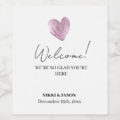 Elegant Roze Glitter Hart Minimale Bruiloft Welkom Wijn Etiket (Enkel label)