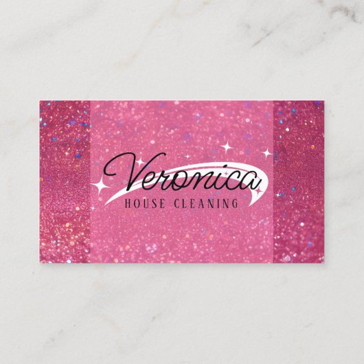 Elegant Roze Glitter Huis Schoonmaak Huishoudster Visitekaartje (Achterkant)