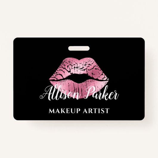 Elegant roze Glitter Kiss Makeup Artist Badge (Achterkant)