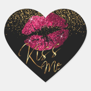 Elegant Roze Glitter Kiss me Lips Hart Sticker