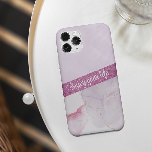 Elegant roze glitter-marmer iPhone Case