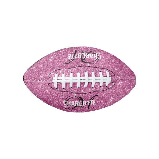Elegant roze glitter monogram naam football (Voorkant)