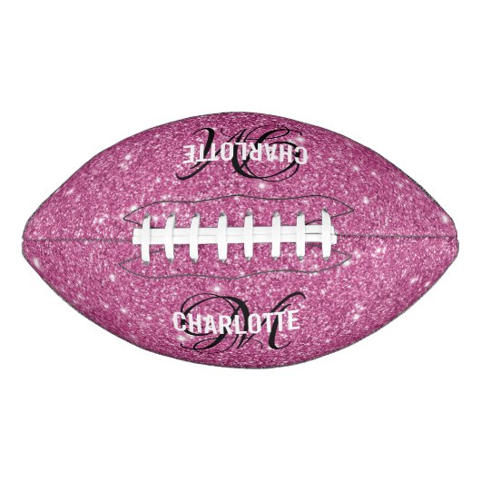 Elegant roze glitter monogram naam football (Voorkant)