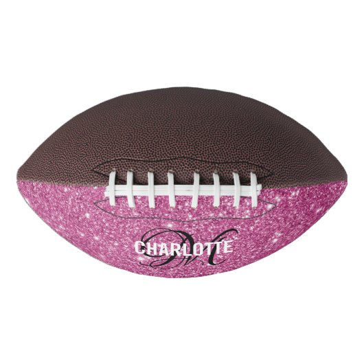 Elegant roze glitter monogram naam football (Voorkant)