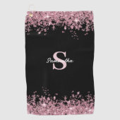 Elegant roze Glitter Monogram Naam Golfhanddoek (Voorkant)