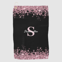 Elegant roze Glitter Monogram Naam Golfhanddoek
