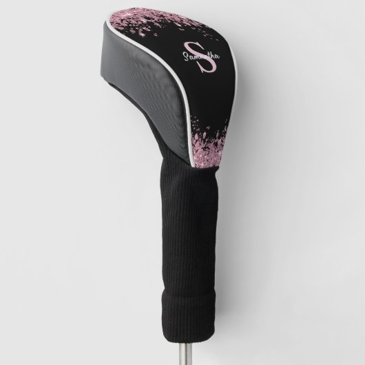 Elegant roze Glitter Monogram Naam Golfheadcover (Schuin)