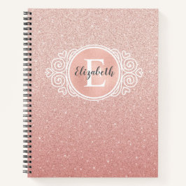 Elegant roze Glitter Monogram Naam Schetkboek Notitieboek
