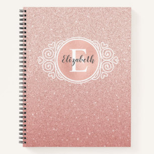 Elegant roze Glitter Monogram Naam Schetkboek Notitieboek