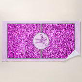 Elegant roze glitter monogram strandlaken (Voorkant)