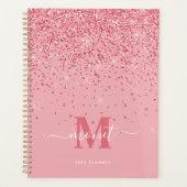 Elegant Roze Glitter Monogramnaam Planner (Voorkant)