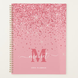 Elegant Roze Glitter Monogramnaam Planner