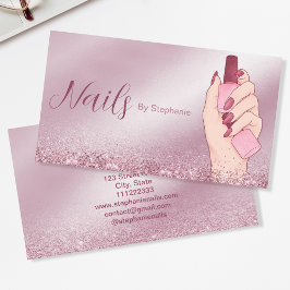 Elegant Roze Glitter Nail Artist Manicure Beauty Visitekaartje