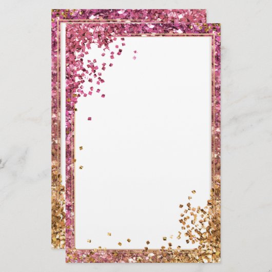 Elegant roze glitter-papier, 5,5 x 8,5 inch briefpapier (Voorkant / Achterkant)