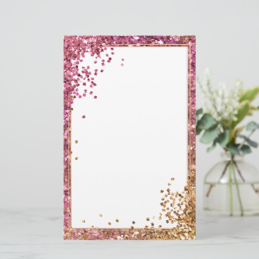 Elegant roze glitter-papier, 5,5 x 8,5 inch briefpapier (Staand voorkant)
