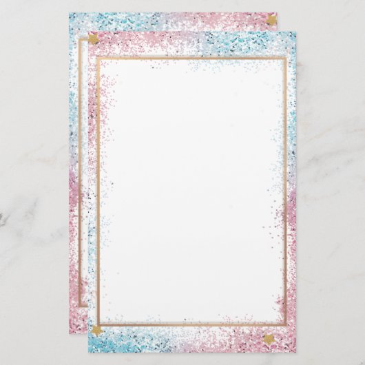 Elegant roze glitter-papier, 5,5 x 8,5 inch briefpapier (Voorkant / Achterkant)