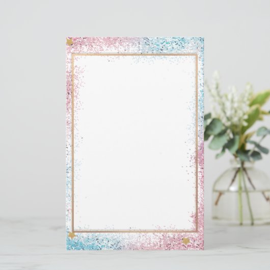 Elegant roze glitter-papier, 5,5 x 8,5 inch briefpapier (Staand voorkant)