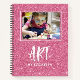 Elegant roze glitter Photo Sketchbook with Name No Notitieboek
