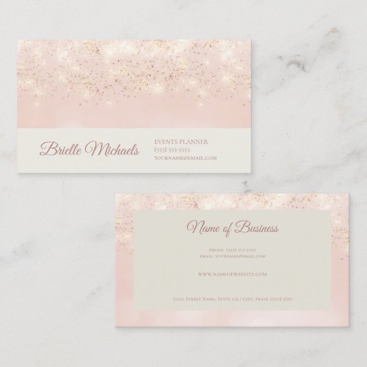 Elegant Roze Glitter Sparkle Professioneel Script Visitekaartje (Voorkant / Achterkant)