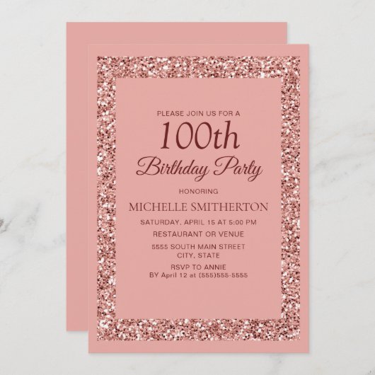 Elegant roze glitter Sparkle Women 100th Birthday Kaart (Voorkant / Achterkant)