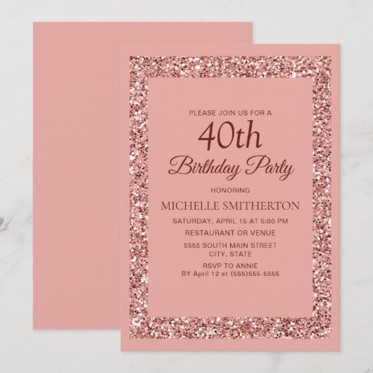 Elegant roze glitter Sparkle Women 40th Birthday Kaart (Voorkant / Achterkant)