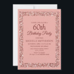 Elegant roze glitter Sparkle Women 60th Birthday Kaart<br><div class="desc">Elegante, moderne en trendy lichtroze glitter en bogundy sms'en de uitnodiging van vrouwen om een feestje te organiseren voor hun 60ste verjaardag. Deze stijlvolle uitnodigingen hebben een elegant manuscriptdoopvont en een lichtroze glitter lijst. De tekst, de doopvont, en de achtergrondkleur zijn volledig klantgericht met het ontwerphulpmiddel van Zazzle zodat als...</div>