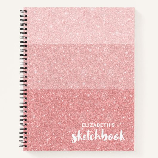 Elegant roze glitter-zakboek met naam notitieboek (Voorkant)