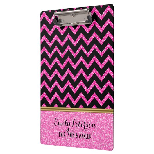 Elegant Roze Glitter Zwart Chevron Goud Accenten C Klembord (Links)