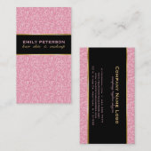Elegant roze glitter zwart en goud visitekaartje (Voorkant / Achterkant)