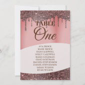 Elegant roze glitterzitje Tabel 1 Kaart (Voorkant)