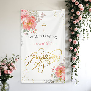 Elegant roze & Gold Floral Girl Baptism Welkom Spandoek