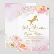 Elegant Roze & Gold Floral Unicorn Baby shower