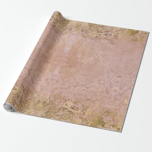 Elegant  Roze Gold Foil Damask-decoupage Cadeaupapier (Uitgerold)