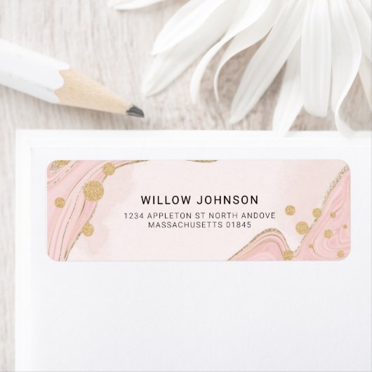 Elegant Roze Gold Glitter Marble Agate Addres Etiket (Insitu)