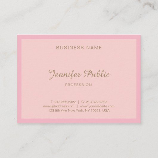 Elegant roze Gold Hand Script Graceful Sjabloon Visitekaartje (Achterkant)