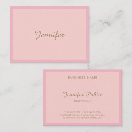 Elegant roze Gold Hand Script Graceful Sjabloon Visitekaartje (Voorkant / Achterkant)