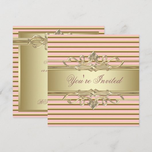 Elegant roze Gold Party-uitnodigingen Kaart (Voorkant / Achterkant)