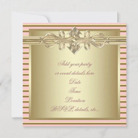 Elegant roze Gold Party-uitnodigingen Kaart (Achterkant)