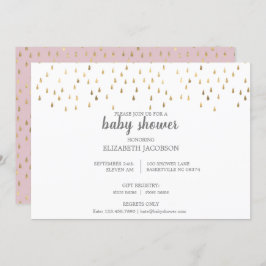 Elegant Roze & Gold Raindrops Baby shower Kaart