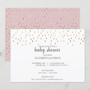 Elegant Roze & Gold Raindrops Baby shower Kaart