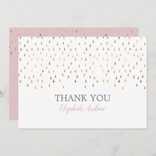 Elegant Roze & Gold Raindrops Bat Mitzvah Bedankkaart (Voorkant / Achterkant)