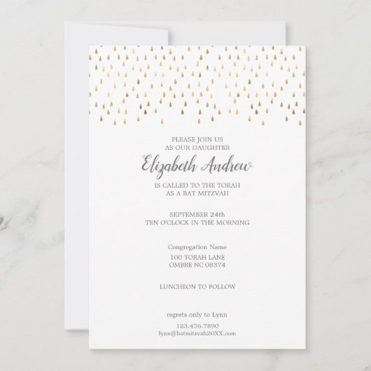 Elegant Roze & Gold Raindrops Bat Mitzvah Kaart (Voorkant)