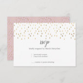 Elegant Roze & Gold Raindrops Bat Mitzvah RSVP Kaartje (Voorkant / Achterkant)