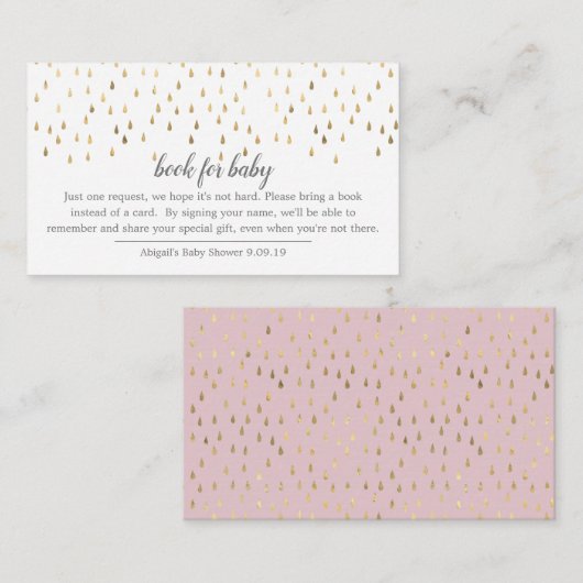 Elegant Roze & Gold Raindrops Book voor Baby Informatiekaartje (Voorkant / Achterkant)