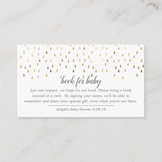 Elegant Roze & Gold Raindrops Book voor Baby Informatiekaartje (Voorkant)