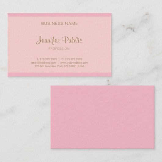 Elegant roze Gold Script Modern Trendy Sjabloon Visitekaartje (Voorkant / Achterkant)