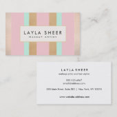 Elegant Roze & Gold Striped Makeup Artist Visitekaartje (Voorkant / Achterkant)